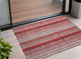 3' X 5' Gray Pink and Red Striped Washable Non Skid Indoor Outdoor Area Rug