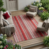 8' X 10' Gray Pink and Red Striped Washable Non Skid Indoor Outdoor Area Rug