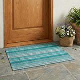 2' X 3' Teal and Gray Striped Washable Non Skid Indoor Outdoor Area Rug