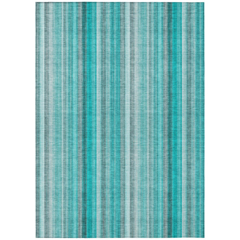 3' X 5' Teal and Gray Striped Washable Non Skid Indoor Outdoor Area Rug