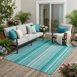5' X 8' Teal and Gray Striped Washable Non Skid Indoor Outdoor Area Rug