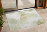 2' X 3' Green and Ivory Abstract Washable Non Skid Indoor Outdoor Area Rug