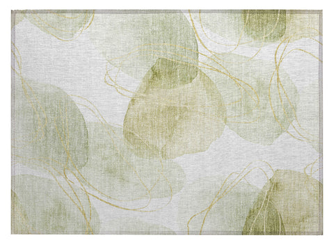2' X 3' Green and Ivory Abstract Washable Non Skid Indoor Outdoor Area Rug