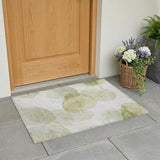 2' X 3' Green and Ivory Abstract Washable Non Skid Indoor Outdoor Area Rug