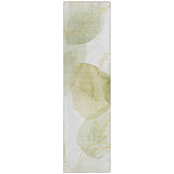 2' X 8' Green and Ivory Abstract Washable Non Skid Indoor Outdoor Runner Rug