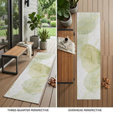 2' X 8' Green and Ivory Abstract Washable Non Skid Indoor Outdoor Runner Rug