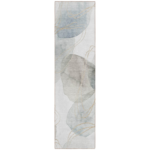 8' Ivory Blue And Gray Abstract Washable Indoor Outdoor Runner Rug