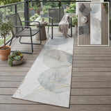 8' Ivory Blue And Gray Abstract Washable Indoor Outdoor Runner Rug