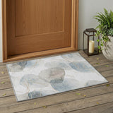 3' X 5' Ivory Blue and Gray Abstract Washable Non Skid Indoor Outdoor Area Rug