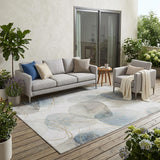 5' X 8' Ivory Blue And Gray Abstract Washable Indoor Outdoor Area Rug