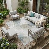 8' X 10' Ivory Blue And Gray Abstract Washable Indoor Outdoor Area Rug