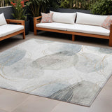 8' X 10' Ivory Blue And Gray Abstract Washable Indoor Outdoor Area Rug
