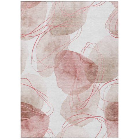 5' X 8' Merlot and Ivory Abstract Washable Non Skid Indoor Outdoor Area Rug