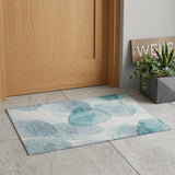 2' X 3' Teal and Ivory Abstract Washable Non Skid Indoor Outdoor Area Rug
