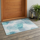 3' X 5' Teal and Ivory Abstract Washable Non Skid Indoor Outdoor Area Rug