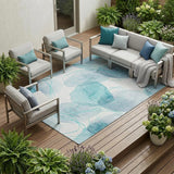 8' X 10' Teal and Ivory Abstract Washable Non Skid Indoor Outdoor Area Rug