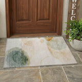 2' X 3' Beige and Green Abstract Washable Non Skid Indoor Outdoor Area Rug