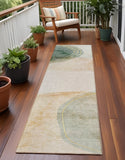 8' Runner Beige and Green Abstract Washable Non Skid Indoor Outdoor Runner Rug