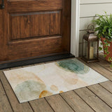 3' X 5' Beige And Green Abstract Washable Indoor Outdoor Area Rug