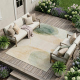 8' X 10' Beige and Green Abstract Washable Non Skid Indoor Outdoor Area Rug