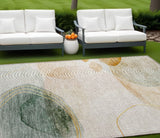 8' X 10' Beige and Green Abstract Washable Non Skid Indoor Outdoor Area Rug