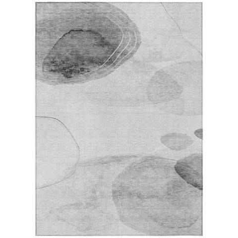 5' X 8' Gray and Light Gray Abstract Washable Non Skid Indoor Outdoor Area Rug