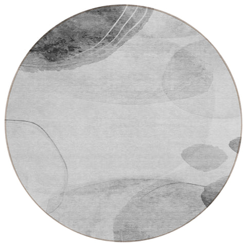 8' Round Gray and Light Gray Round Abstract Washable Non Skid Indoor Outdoor Area Rug