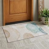 2' X 3' Beige and Blue Abstract Washable Non Skid Indoor Outdoor Area Rug
