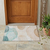 3' X 5' Beige and Blue Abstract Washable Non Skid Indoor Outdoor Area Rug