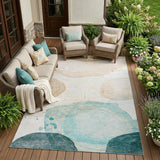 8' X 10' Beige And Blue Abstract Washable Indoor Outdoor Area Rug