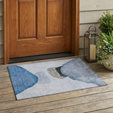 2' X 3' Blue Gray and Black Abstract Washable Non Skid Indoor Outdoor Area Rug