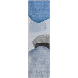 8' Runner Blue Gray and Black Abstract Washable Non Skid Indoor Outdoor Runner Rug