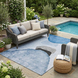5' X 8' Blue Gray and Black Abstract Washable Non Skid Indoor Outdoor Area Rug