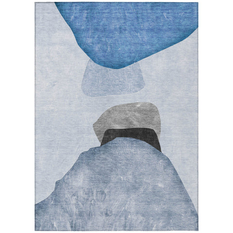 5' X 8' Blue Gray and Black Abstract Washable Non Skid Indoor Outdoor Area Rug