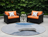 8' Round Blue Gray and Black Round Abstract Washable Non Skid Indoor Outdoor Area Rug