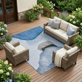 8' X 10' Blue Gray and Black Abstract Washable Non Skid Indoor Outdoor Area Rug