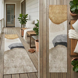8' Runner Tan Brown and Gray Abstract Washable Non Skid Indoor Outdoor Runner Rug