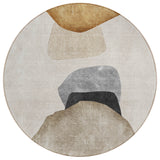 8' Round Tan Brown and Gray Round Abstract Washable Non Skid Indoor Outdoor Area Rug