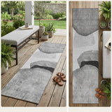 8' Runner Gray and Black Abstract Washable Non Skid Indoor Outdoor Runner Rug