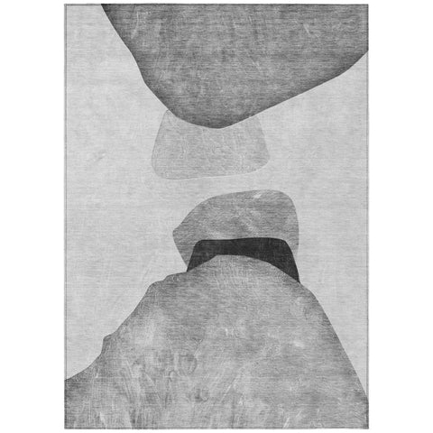 8' X 10' Gray and Black Abstract Washable Non Skid Indoor Outdoor Area Rug
