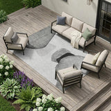 8' X 10' Gray and Black Abstract Washable Non Skid Indoor Outdoor Area Rug