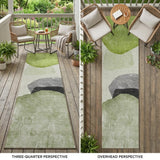 8' Runner Green Black and Gray Abstract Washable Non Skid Indoor Outdoor Runner Rug
