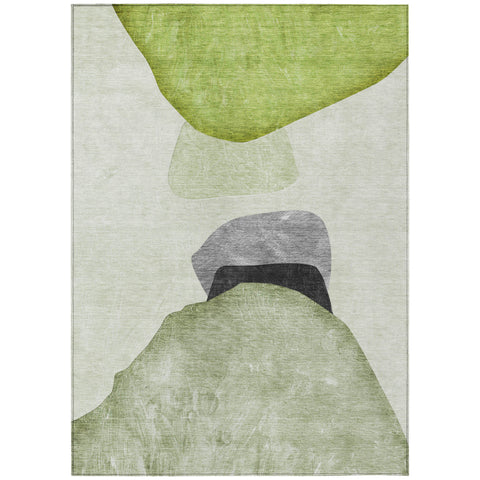 5' X 8' Green Black and Gray Abstract Washable Non Skid Indoor Outdoor Area Rug