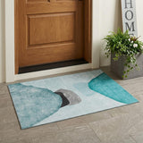 3' X 5' Ivory Teal and Gray Abstract Washable Non Skid Indoor Outdoor Area Rug