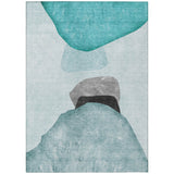 3' X 5' Ivory Teal and Gray Abstract Washable Non Skid Indoor Outdoor Area Rug