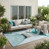 5' X 8' Ivory Teal and Gray Abstract Washable Non Skid Indoor Outdoor Area Rug