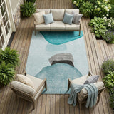 8' X 10' Ivory Teal and Gray Abstract Washable Non Skid Indoor Outdoor Area Rug