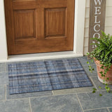 2' X 3' Blue Plaid Washable Non Skid Indoor Outdoor Area Rug