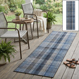 8' Runner Blue Plaid Washable Non Skid Indoor Outdoor Runner Rug