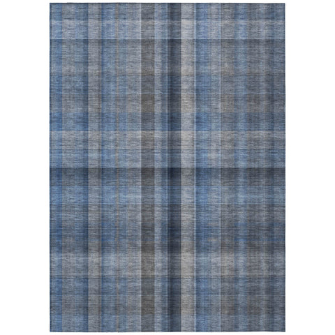 3' X 5' Blue Plaid Washable Non Skid Indoor Outdoor Area Rug